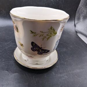 Floral Butterfly Ceramic Planter with Saucer